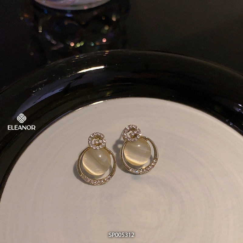 Bông tai nữ chuôi bạc 925 Eleanor Accessories hình tròn chữ G đính đá phụ kiện trang sức sang chảnh 5312
