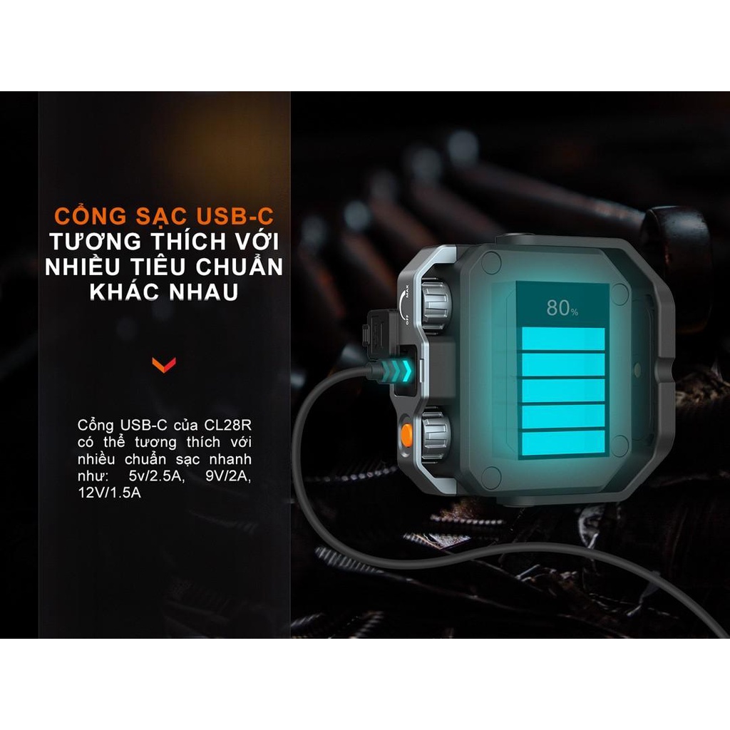 Đèn pin cắm trại Fenix CL28R sáng 2000 lumen chiếu xa 58m pin liền thân 10.000mAh powerbank