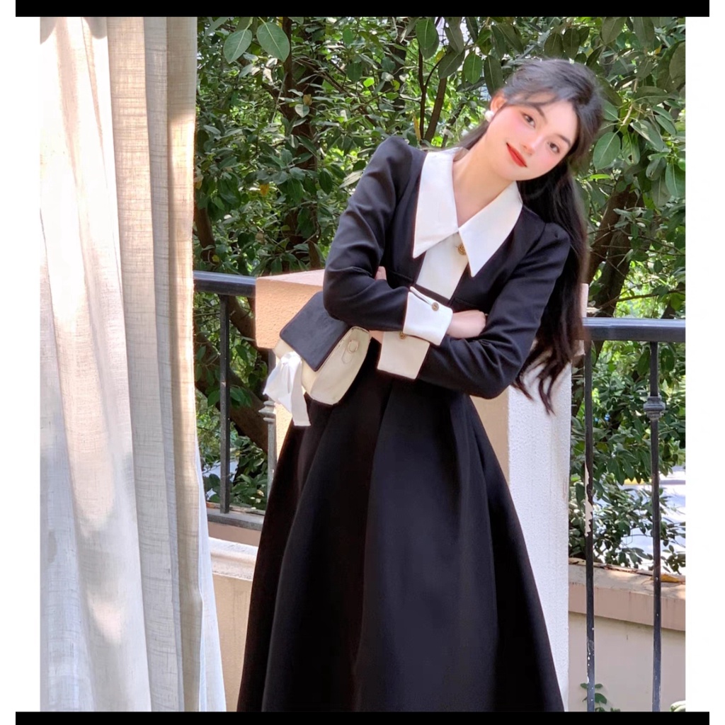 Sét Váy Áo Cổ Bèo Trắng Chất Umi Hàn, Áo Dáng Ngắn, Chân Váy Cạp Cao Sang Chảnh_Nhận Hạ_Dress