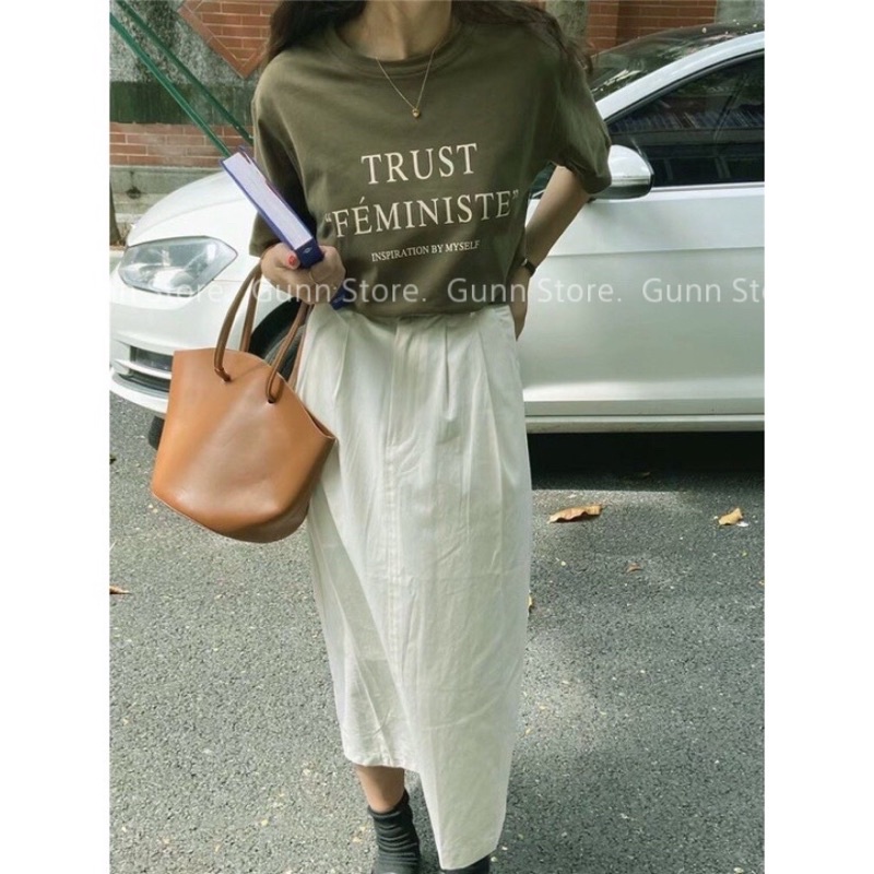 Áo Thun 3158 In Chữ TRUST FEMINISTE Form Rộng Unisex Chất Tuyết Nhung Loại 1, Thoáng Mát, Thấm Hút Mồ Hôi - GUNN