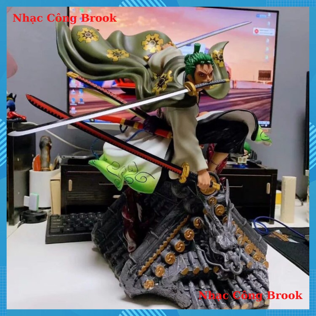 Mô hình zoro mái nhà  - mô hình zoro mái nhà wano onepice tam kiếm full box trang trí phòng học