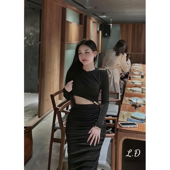 Đầm body nữ khoét eo kèm tag váy đi chơi ôm body sang trọng tiểu thư