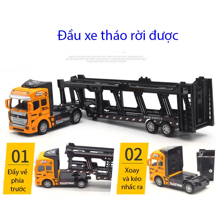 Đồ chơi xe đầu kéo sơ mi rơ móc KAVY chở 6 xe ô tô đầu xe hợp kim có thể tháo rời