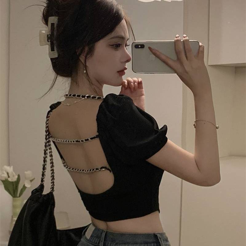 Áo Thun Tay Ngắn Hở Lưng Thời Trang Mùa Hè Quyến Rũ Cho Nữ áo croptop