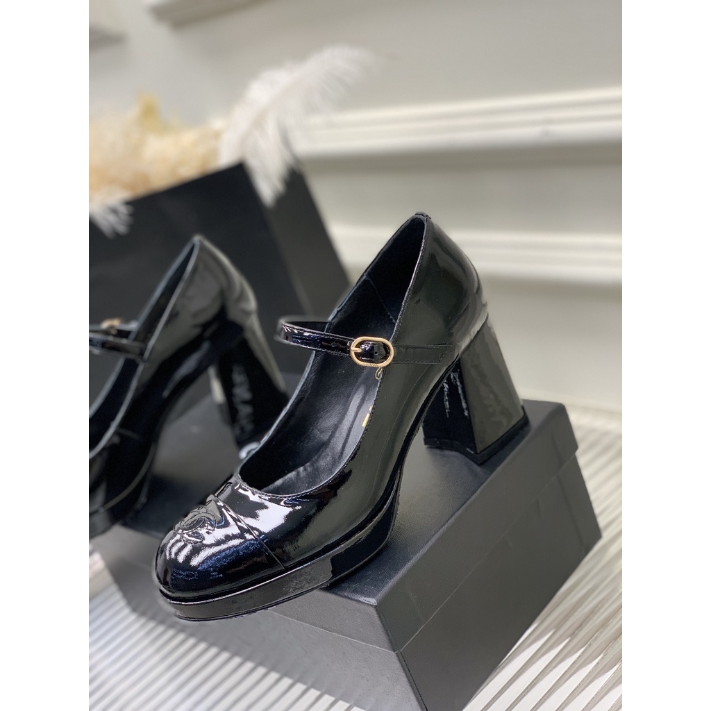 Giày cao gót nữ da thật thời trang cao cấp Channel CN phong cách retro, tiểu thư