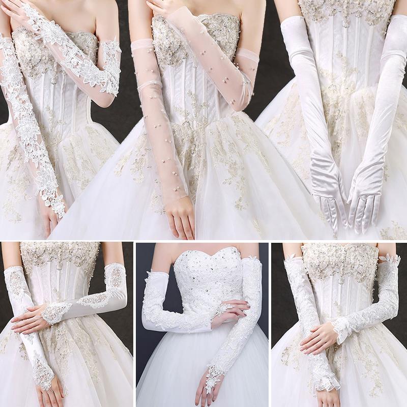 Găng Tay Cô Dâu Vải Satin Dày Phối Ren Sang Trọng