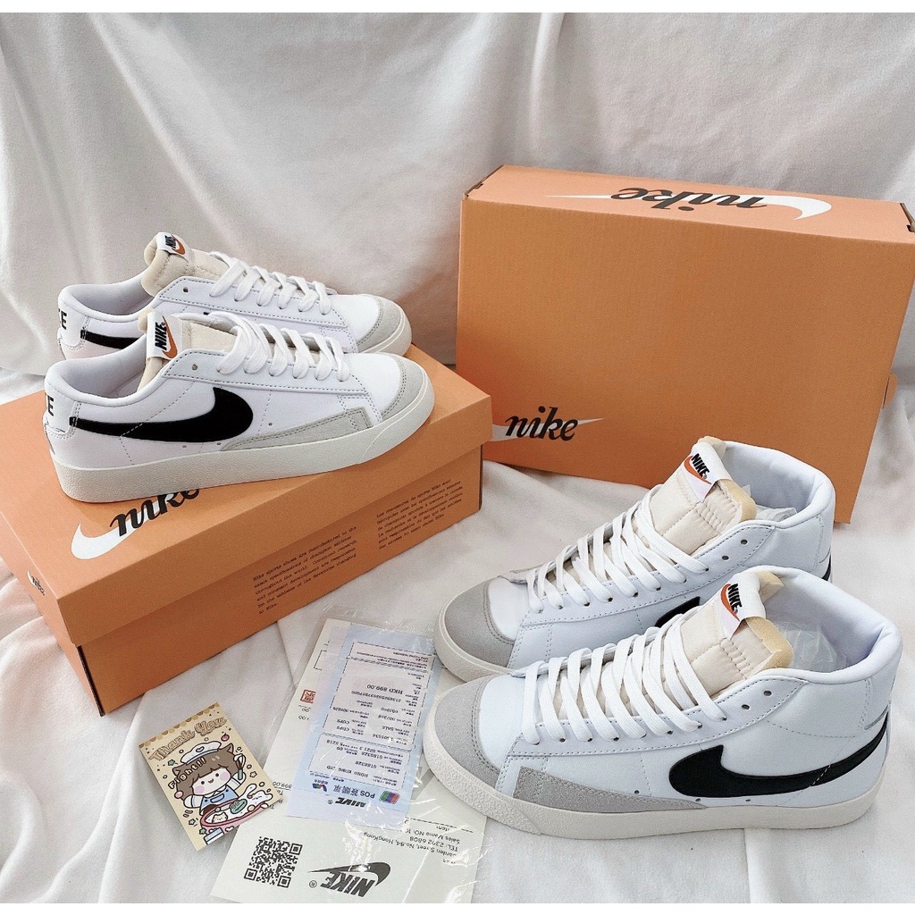 Giày thể thao_Nik,,,e Blazer Mid low Giày sneaker Nam Nữ Trắng Đen Cổ Cao Thể Thao Full Box Bill