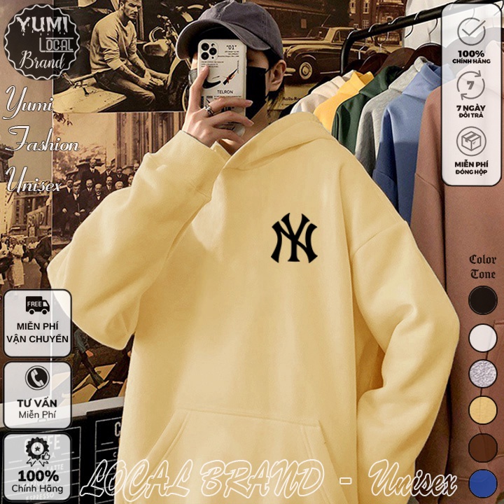 Áo Hoodie NY Local Brand Unisex Ullzang nỉ bông cao cấp dày - Áo Khoác Nỉ Form Rộng