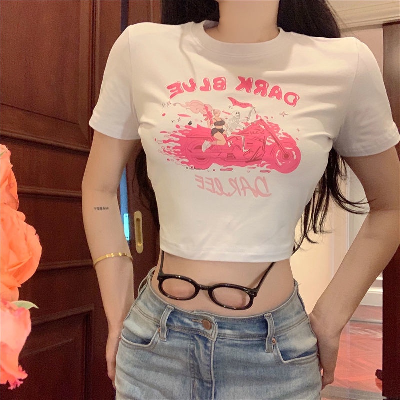 IELGY  Áo Ngắn In Họa Tiết Hoạt Hình Thời Trang Cho Nữ