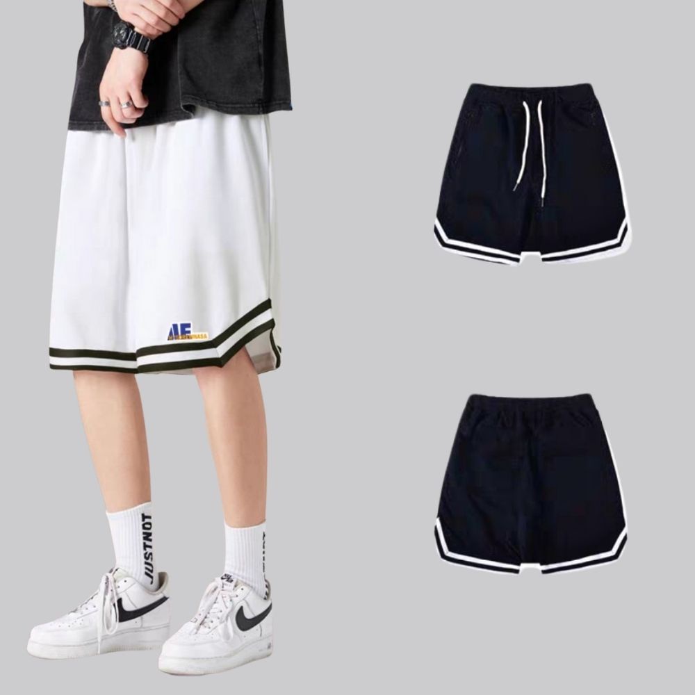 Mẫu mới quần short thể thao đen trắng xẻ viền v phối sọc zenkodlmen short nam 9000020c