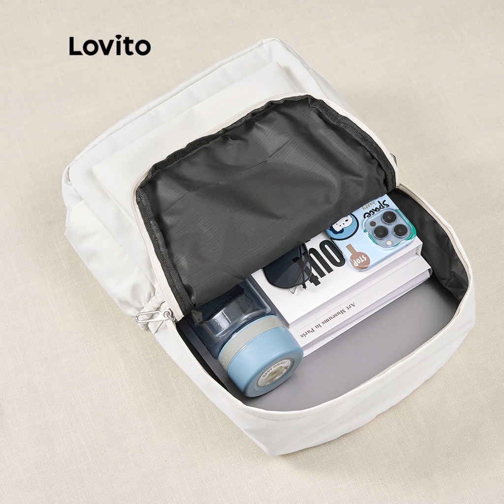 Lovito Ba lô vai đa túi màu trơn