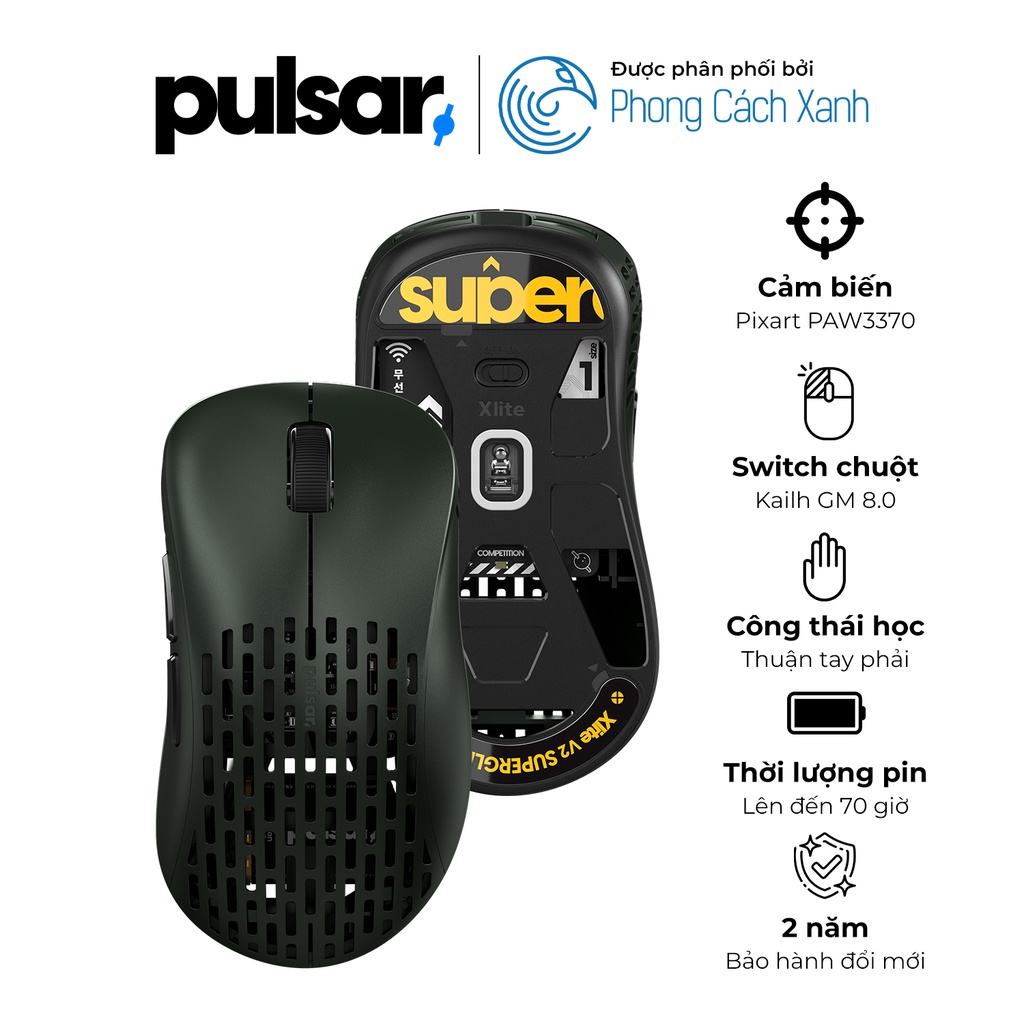 Chuột không dây siêu nhẹ Pulsar Xlite Wireless V2 Mini - Phiên Bản Founder's Edition - Hàng Chính Hãng