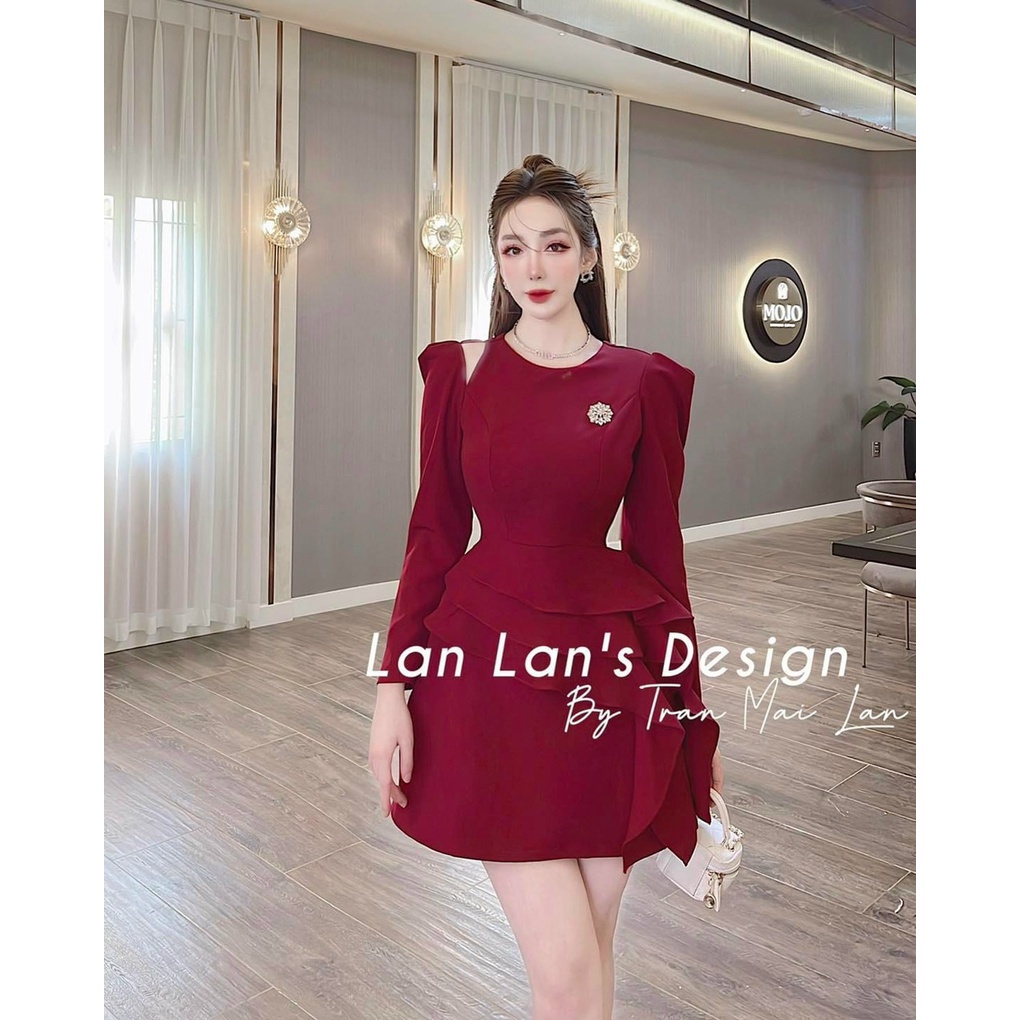 Đầm tiểu thư dự đám cưới phong cách hàn quốc thiết kế bèo eo xinh xắn, khoét vai cá tính