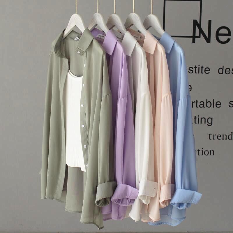Áo Sơ Mi Chiffon Mỏng Tay Dài Chống Nắng Mùa Hè Thoáng Khí Mịn Màng Không Nhăn Phong Cách Mới 2023
