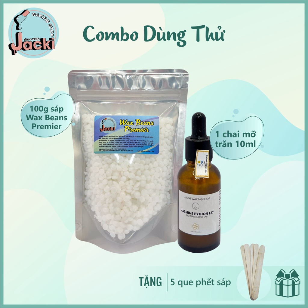 Combo Wax Lông Dùng Thử (100g Sáp + 10ml Mỡ trăn nhài + Tặng 5 Que phết sáp)