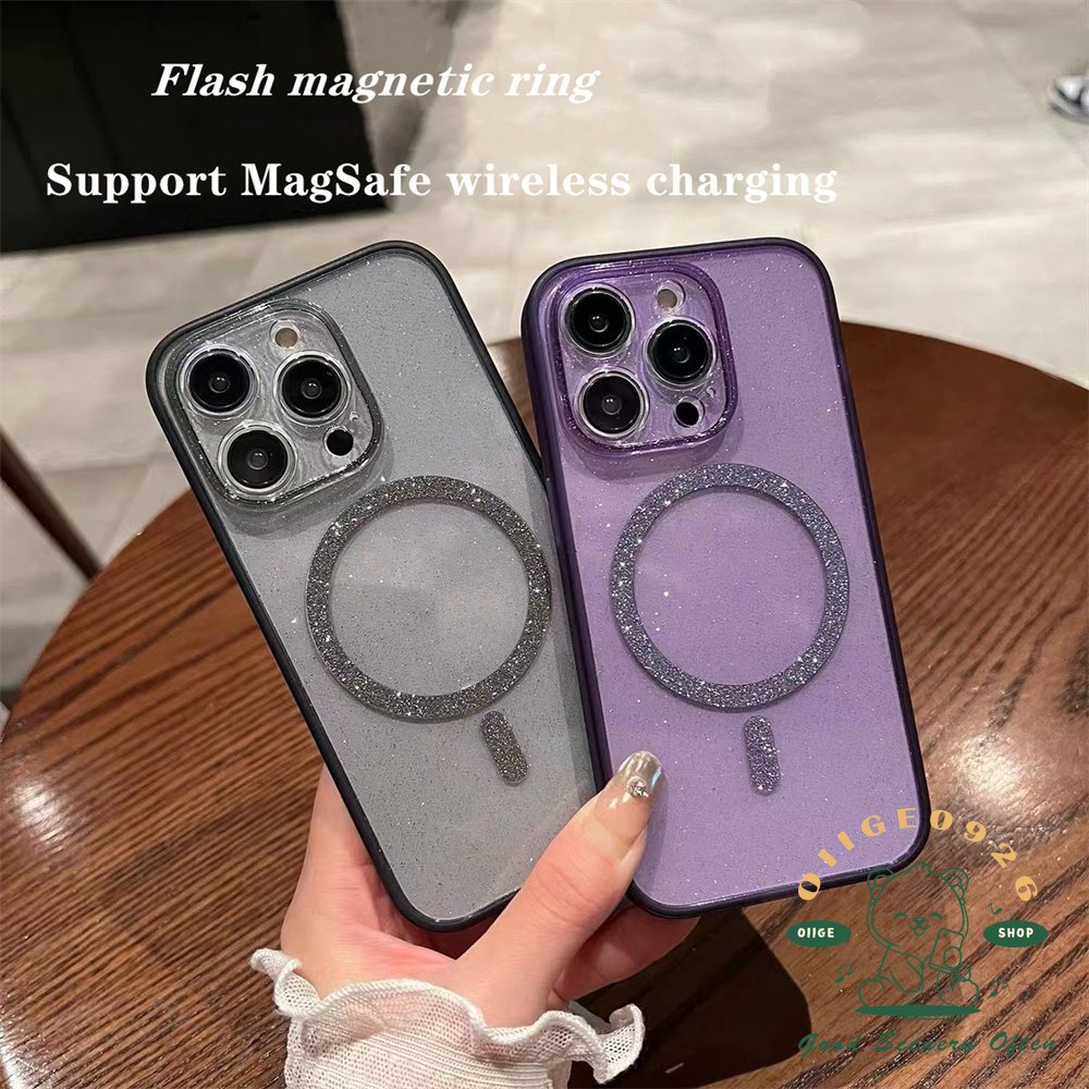 Ốp Điện Thoại TPU + PC Trong Suốt Từ Tính Màu Hồng Cho iphone14 13 12 Pro Max / 14 Plus