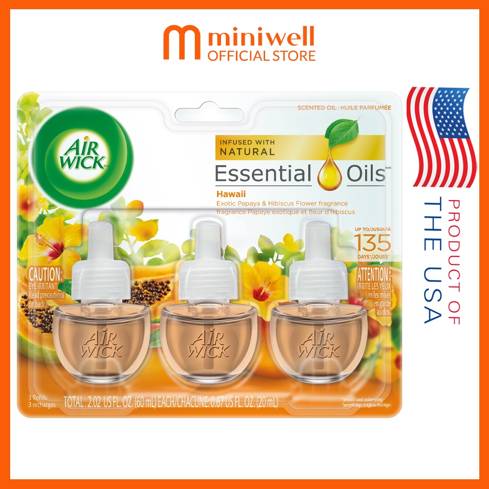 Tinh dầu cắm điện Air wick, Scented Oil Hawaii, Thay Thế Cho Phích Cắm Điện, 20ml x 3