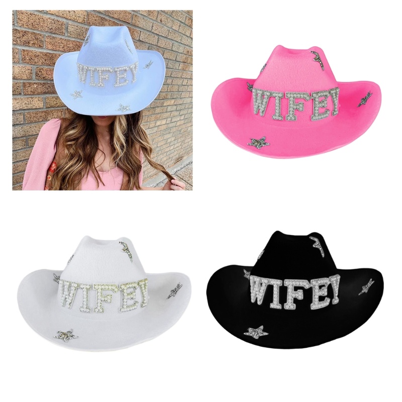 ✿ Nón Cao Bồi In Chữ Wifey Lấp Lánh Cho Bachelorette