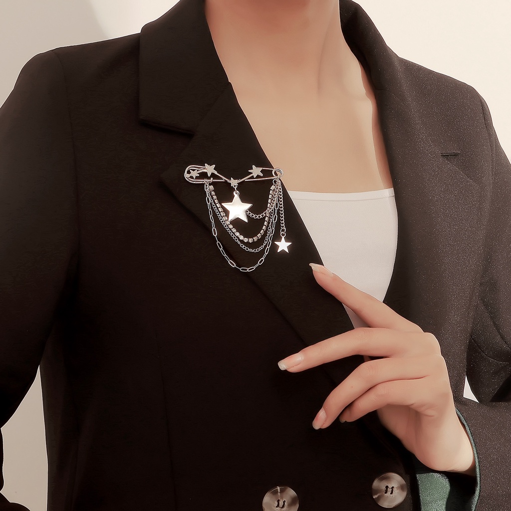 Trâm Cài Áo Hình Ngôi Sao Đính Đá Phối Tua Rua Phong Cách Cổ Điển Thời Trang Cho Nữ