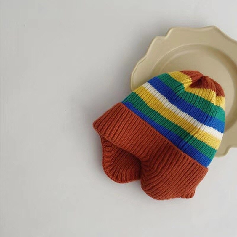 Mũ Len Giữ Ấm Hở Rốn Màu Cầu Vồng Đáng Yêu Thời Trang Mùa Đông Mới Cho Bé Trai Và Bé Gái