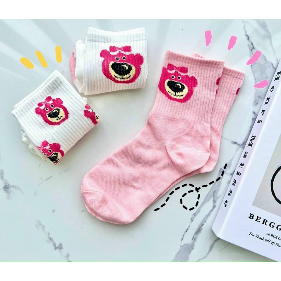 Tất vớ cao cổ nữ gấu dâu Lotso Bear bèo nhún 3B phong cách Hàn Quốc nhiều mẫu chất cotton mềm mịn