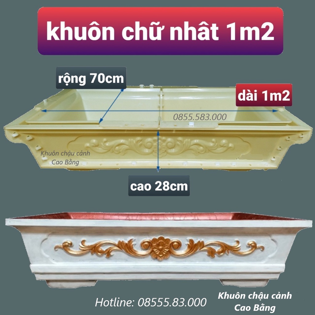 Khuôn đúc chậu chữ nhật 1m2 (khuôn chậu ABS có lòng trong)