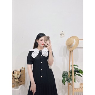 ĐẦM ĐEN CỔ REN TÙNG XẾP LY