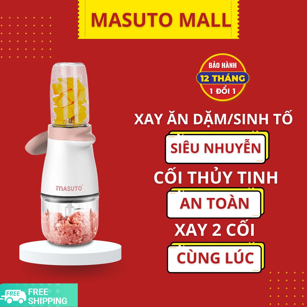 Máy xay ăn dặm đa năng Masuto Baby 3 cối 0,3L say đá hạt thịt tôm cua cá mini siêu nhuyễn mịn cho bé