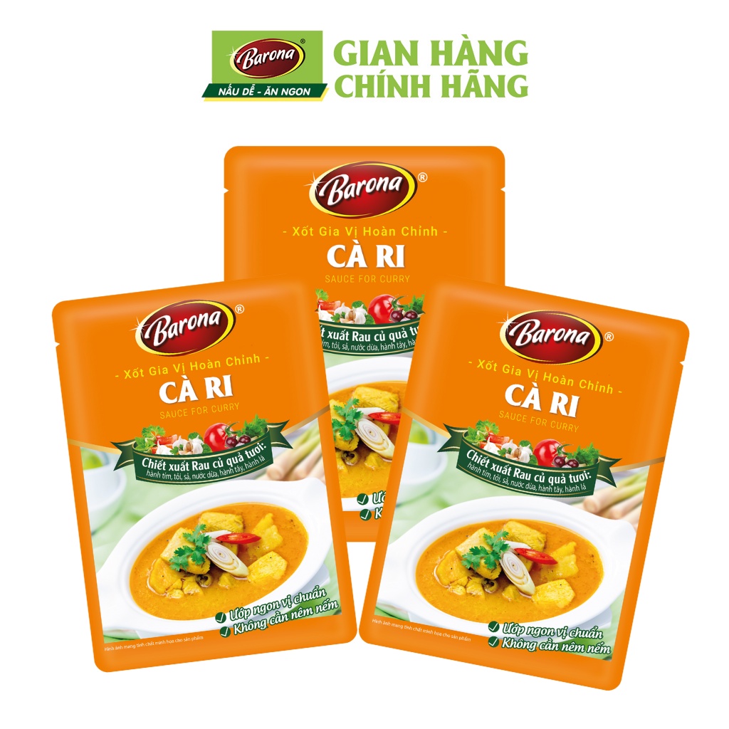 Combo 3 Gói Gia Vị Cà Ri Barona 80g ướp ngon chuẩn vị không cần nêm nếm