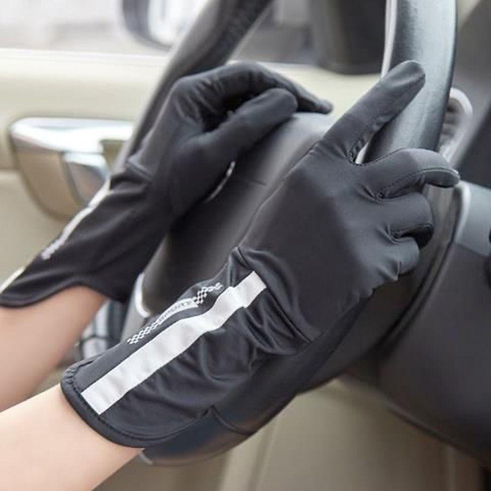 Găng Tay Lái Xe Năm Ngón Vải Lụa Lạnh Mỏng Thoáng Khí Chống Tia UV Chạm Màn Hình Cảm Ứng Dành Cho Nữ Bernard