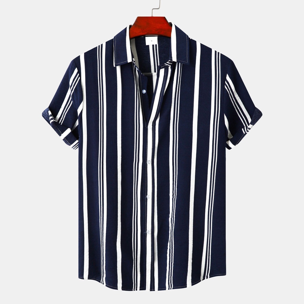 Áo Sơ Mi Cotton Tay Ngắn Dáng Rộng Họa Tiết Kẻ Sọc Đơn Giản Mẫu Mới 2023 Thời Trang Cho Nam