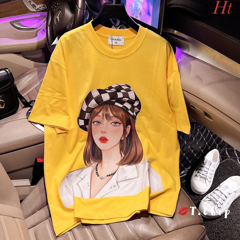 💕𝙁𝙀𝙍𝙍𝙎𝙃𝙄𝙋💕Áo thun - Áo phông quảng châu from rộng in hình cô gái tóc ngắn đội mũ siêu hót trẻ trung , Linh unisex