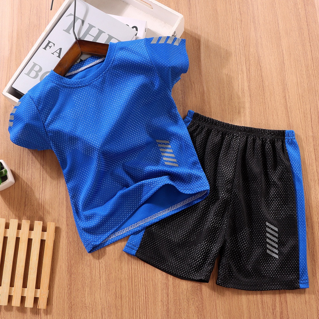 Set Đồ Thể Thao Phối Lưới Tay Ngắn 90-170cm Nhanh Khô Thời Trang Mùa Hè Cho Bé Trai Và Gái