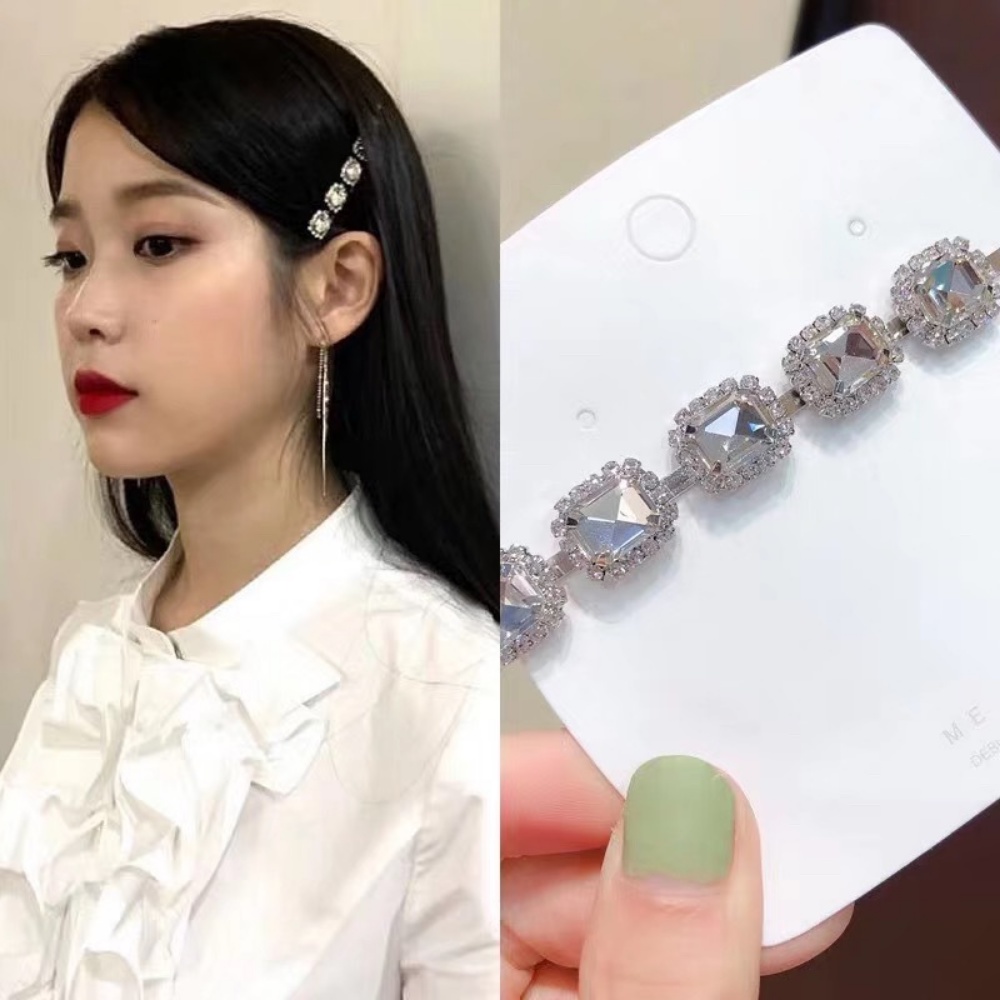 Kẹp Tóc Đính Đá Siêu Nhẹ Hình Vuông Phong Cách Hàn Quốc Sang Trọng