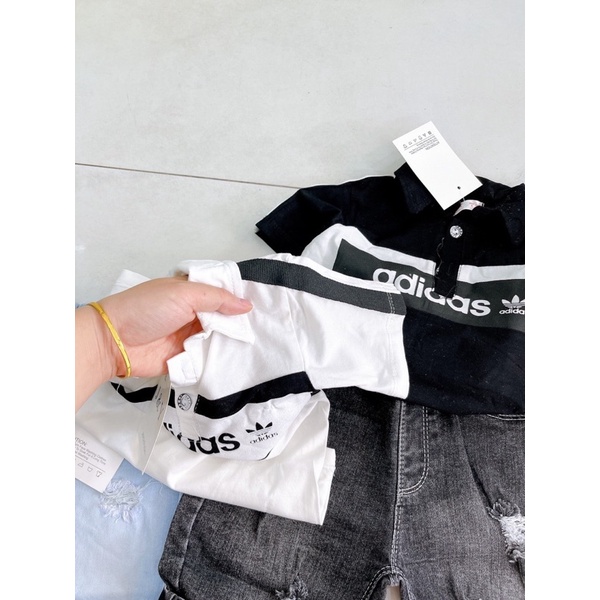 Bộ đồ quần áo cho bé trai cộc tay áo adidas quần jean thời thượng chất liệu cotton hàng quảng châu cao cấp