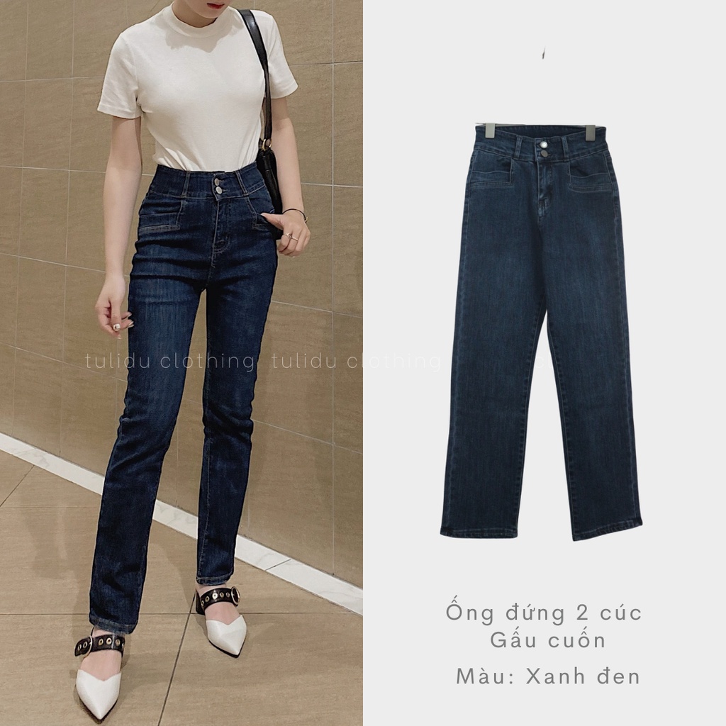 Quần Jean Ống Đứng Nữ 6 Màu Lưng Cao Co Giãn 4 Chiều Quần Ống Đứng