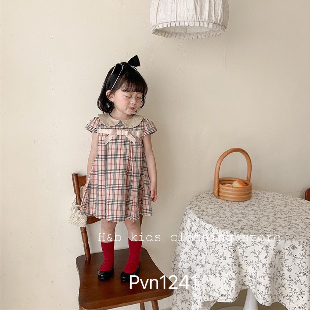 Váy Kẻ Caro Cho Bé Gái Chất Liệu VẢi Đũi Mềm Mại, Váy Hè Cho Bé Gái, Đầm Mùa Hè Bé Gái M078