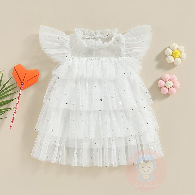 Đầm Công Chúa Tay Cánh Tiên LAA6-Giềm Xếp Nếp Đính Kim Sa Hình Ngôi Sao Mặt Trăng