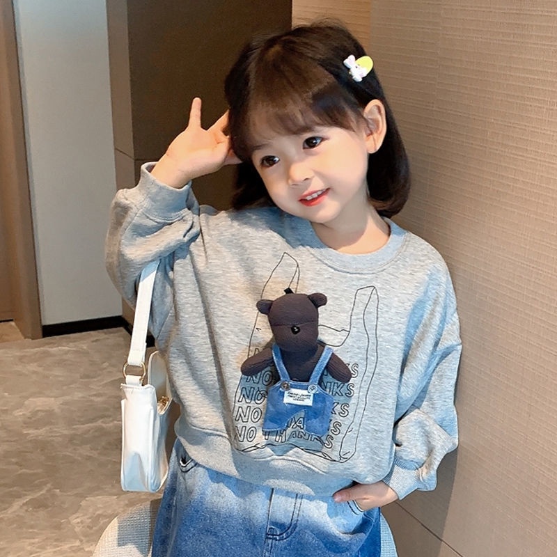 Hàng Mới Về Áo Sweater Tay Dài Dáng Rộng In Hình Gấu Dễ Thương Phong Cách Hàn Quốc Thời Trang Xuân Thu Cho Bé Gái