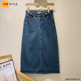 Chân váy jean dài FM STYLE chất jean dày dặn thiết kế lưng cao phối 2 nút thời trang basic phong cách ulzzang 23020196