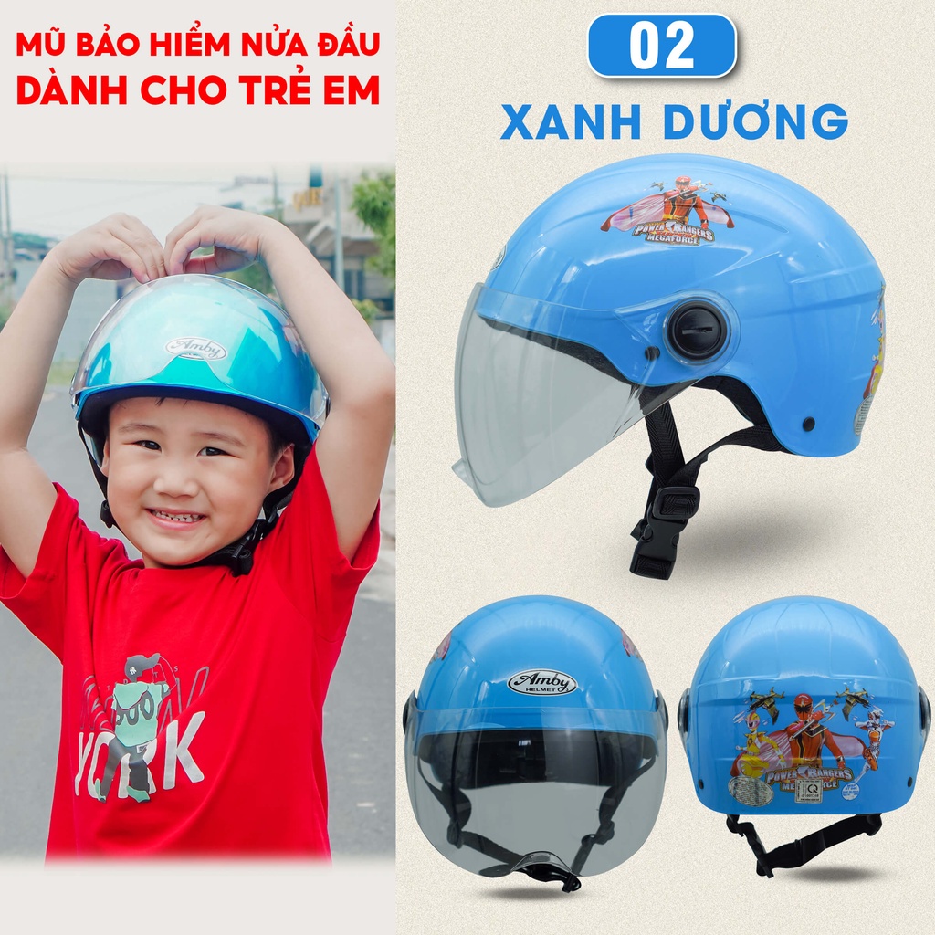 Mũ Bảo Hiểm Trẻ Em Nửa Đầu Amby Helmet, tem dán họa tiết đáng yêu cho bé trai và bé gái - Nhiều màu