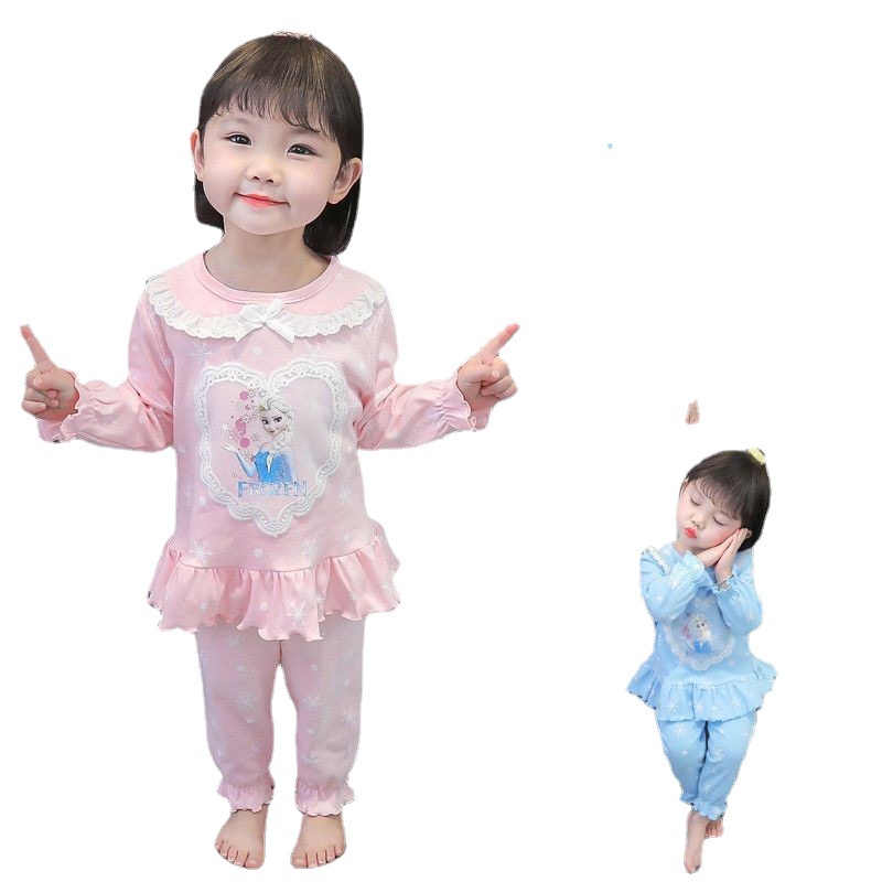 Bộ Đồ Ngủ 2 Món Tay Dài In Hoạt Hình Frozen Elsa Dễ Thương Cho Bé Gái