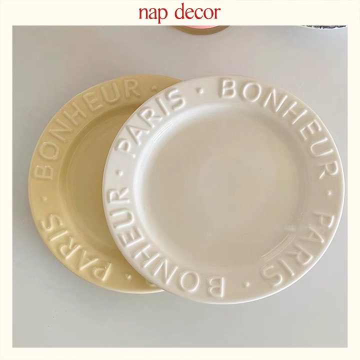 Đĩa gốm sứ màu pastel cao cấp, đĩa sứ Bonheur Paris, đĩa gốm sứ decor trang trí phong cách Hàn Quốc