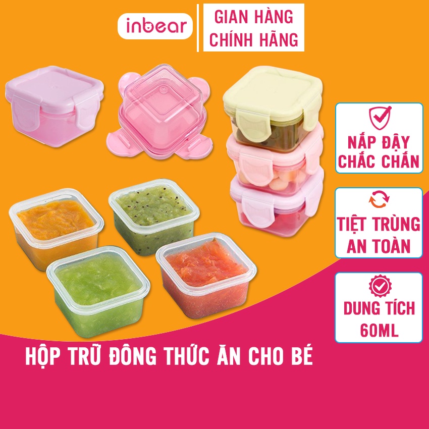 Hộp Trữ Đồ Ăn Dặm Cho Bé Inbear 60ml, Trữ Đông, Đựng Thức Ăn Có Nắp Đậy Chắc Chắn