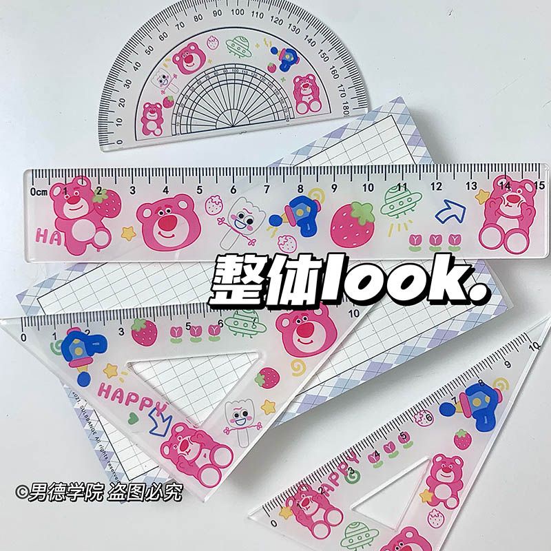 Bộ Thước Đo Tam Giác Hình Gấu Dâu Tây Dễ Thương Cho Học Sinh Tiểu Học