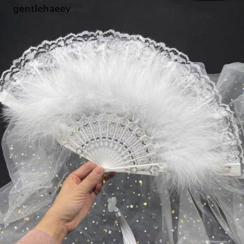 Quạt Xếp Cầm Tay Đính Lông Vũ Phong Cách Lolita Nhật Bản
