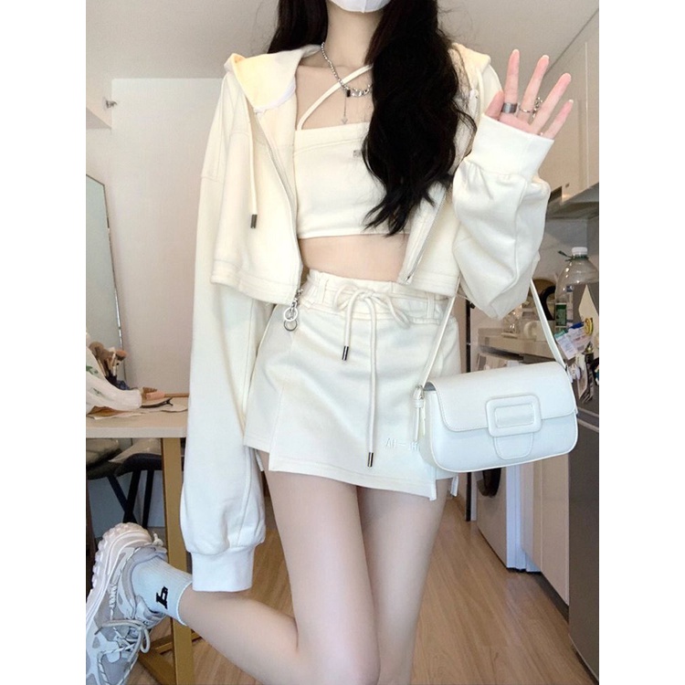 Set Áo Hoodie Và Chân Váy Ngắn Hai Dây Phong Cách Hàn Quốc Thời Trang Xuân Hè 2023 Mới