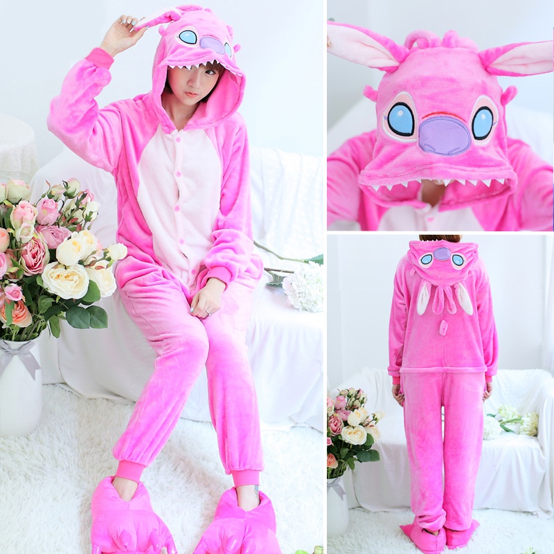 Bộ Đồ Ngủ Liền Thân Hóa Trang Hoạt Hình Pikachu / Gấu Trúc / Heo Con Bằng Vải Flannel Cho Nam Và Nữ