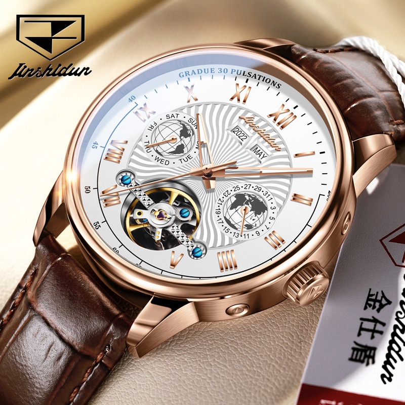 Đồng hồ Nam JSdun máy cơ size 40mm, dây da thoáng khí, chống nước 30m, bảo hành toàn quốc 12 tháng