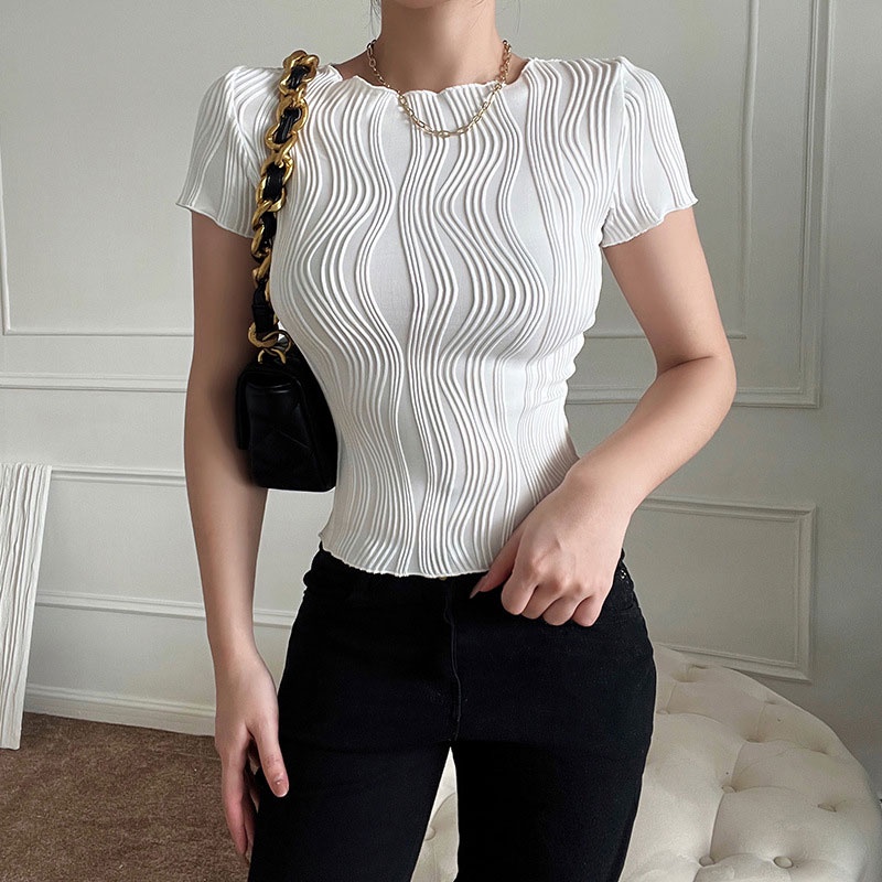 Áo Thun Tay Ngắn Cổ Tròn Màu Sắc Đơn Giản Phong Cách Âu Mỹ áo croptop